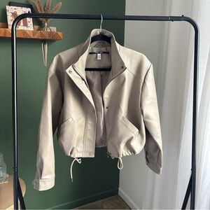 Silence + Noise Beige Leather Jacket